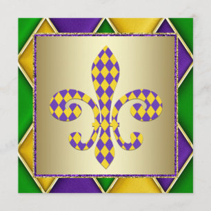 Invitación de fiesta de Mardi Gras Fleur De Lis
