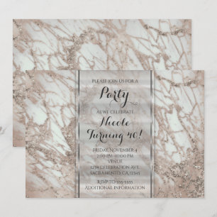 Invitación de fiesta de mármol rosa dorado platead