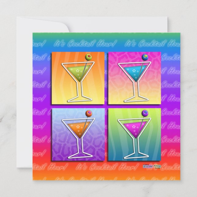 Invitación de fiesta de MARTINIS de Pop Art (al cu (Anverso)