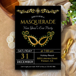 Invitación de fiesta de máscaras de Nochevieja dor