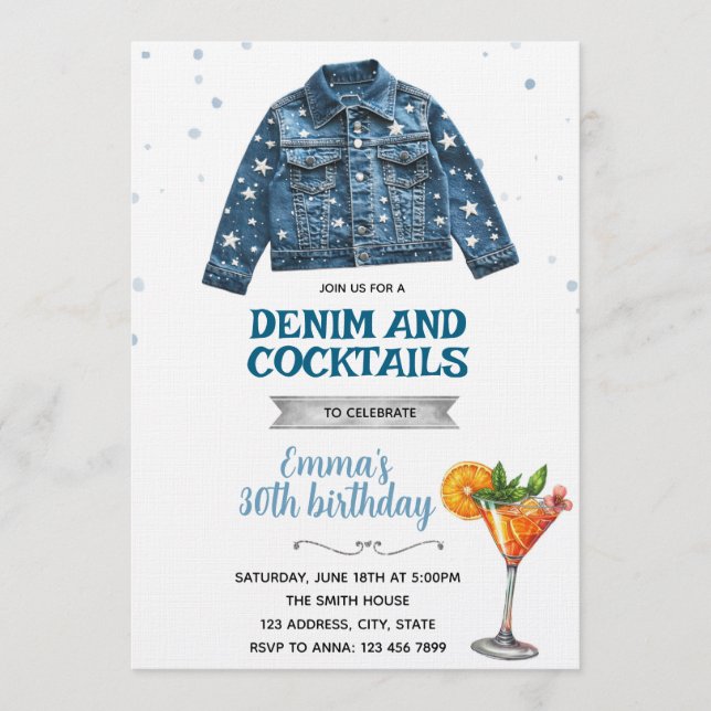 invitación de fiesta de mezclilla y cócteles (Anverso)