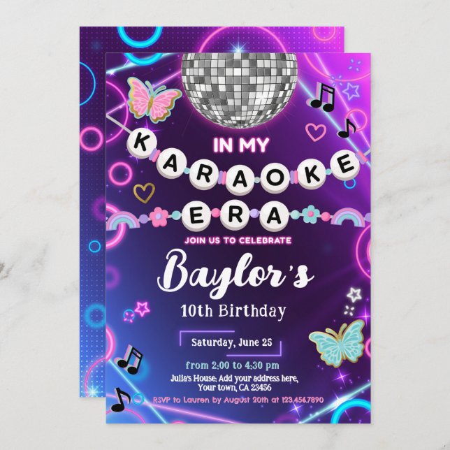 Invitación de fiesta de mi era de karaoke (Anverso / Reverso)