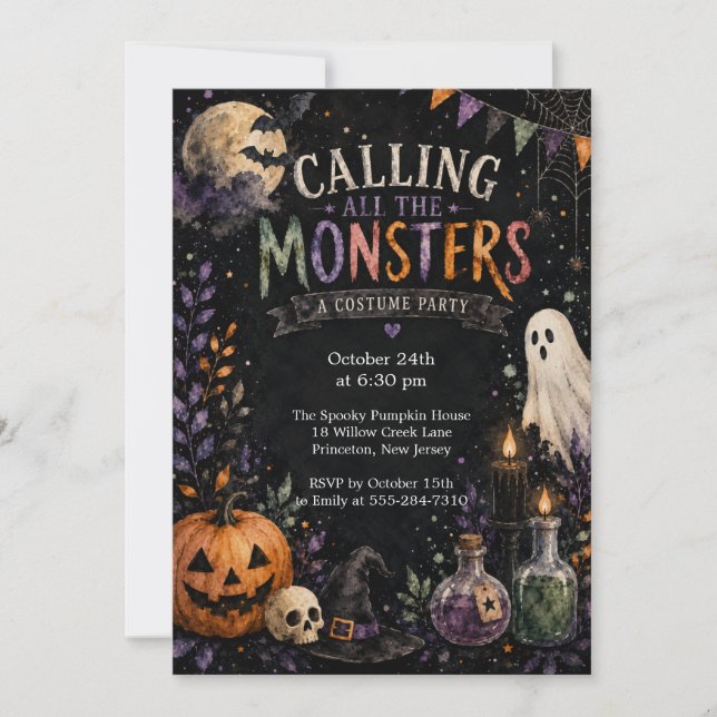 Invitación de fiesta de monstruos chic (Anverso)