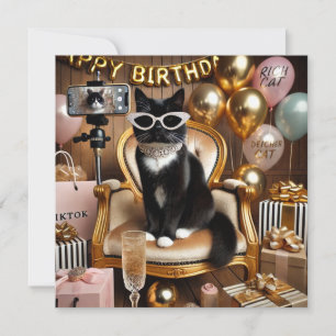 Invitación de fiesta de mujer trabajadora con gato