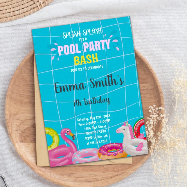 Invitación de Fiesta de natación de verano editabl (Pool Bash Birthday Invitations)