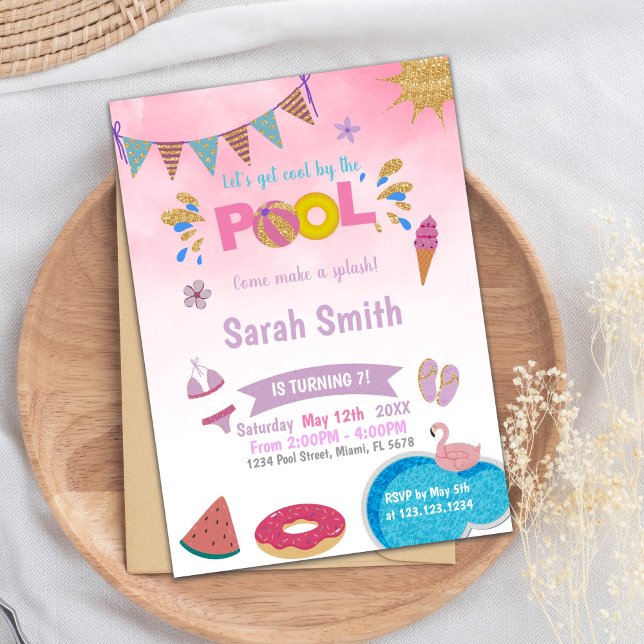 Invitación de Fiesta de natación de verano onírico (Pink Cloud Pool Birthday Invitations)