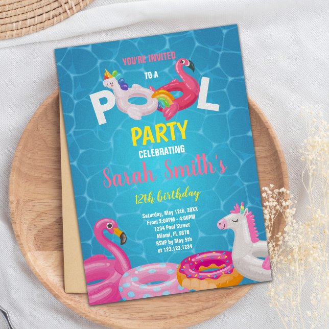 Invitación de Fiesta de natación de verano tropica (Pink Flamingo Pool Birthday Invitations)