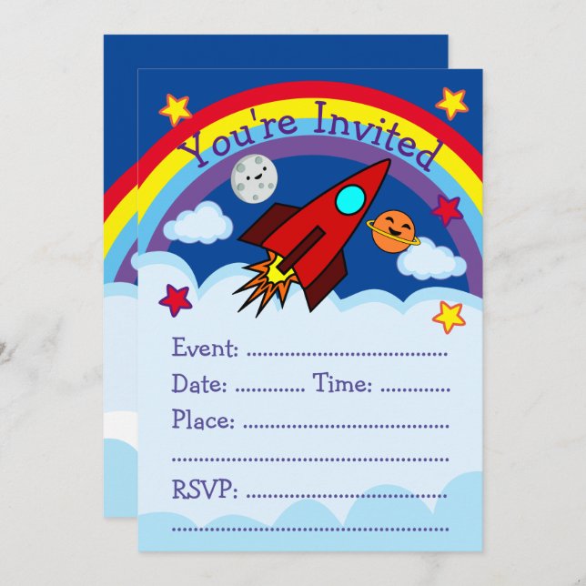 Invitación de fiesta de nave espacial (Anverso / Reverso)