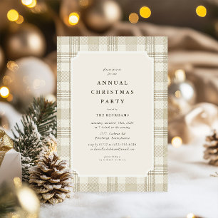 Invitación de fiesta de Navidad a cuadros beige gi