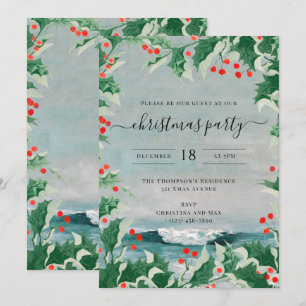 Invitación de fiesta de Navidad acuarela playa cos