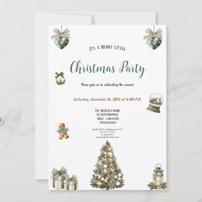 INVITACIÓN DE FIESTA DE NAVIDAD ADORABLE VERDE Y M (Anverso)