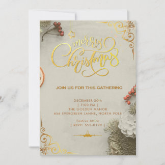 Invitación de fiesta de Navidad alegre con papel d