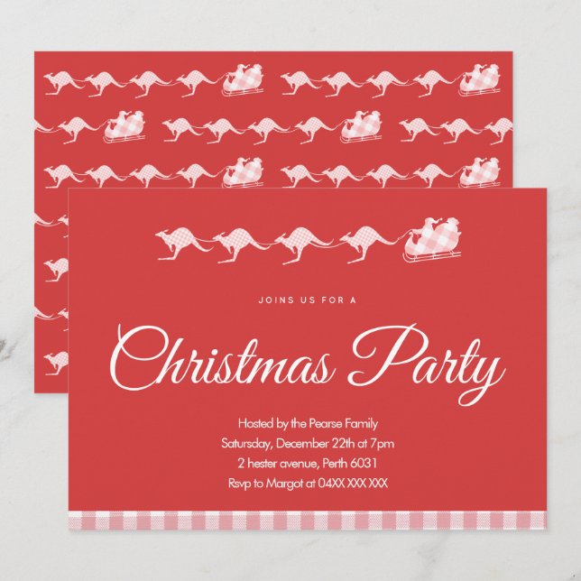 Invitación de fiesta de Navidad australiana cangur (Anverso / Reverso)