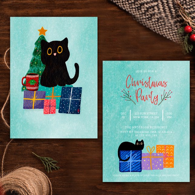 Invitación de fiesta de Navidad azul de café de ga (Subido por el creador)