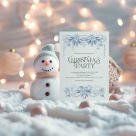 Invitación de fiesta de Navidad azul dibujada a ma