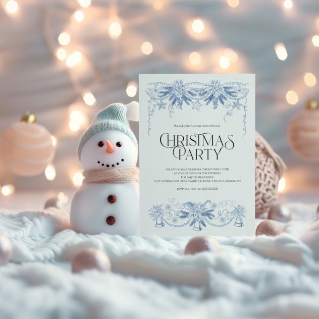 Invitación de fiesta de Navidad azul dibujada a ma (Subido por el creador)