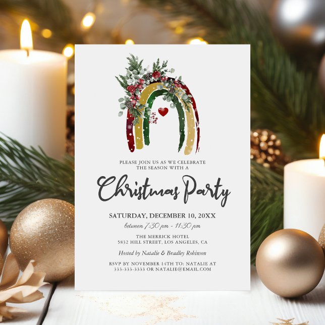 Invitación de fiesta de Navidad boho arcoíris (Subido por el creador)