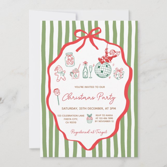 Invitación de fiesta de Navidad caprichosa a mano (Anverso)