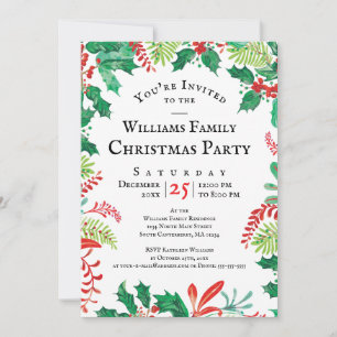 Invitación de fiesta de Navidad con acebo festivo 