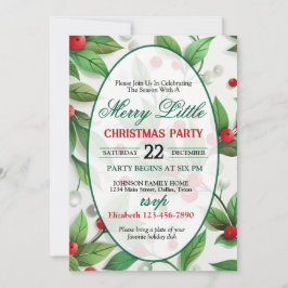 Invitación de fiesta de Navidad con acebo rojo y v