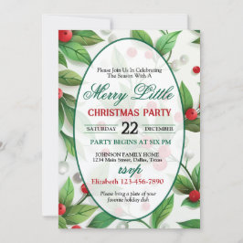 Invitación de fiesta de Navidad con acebo rojo y v