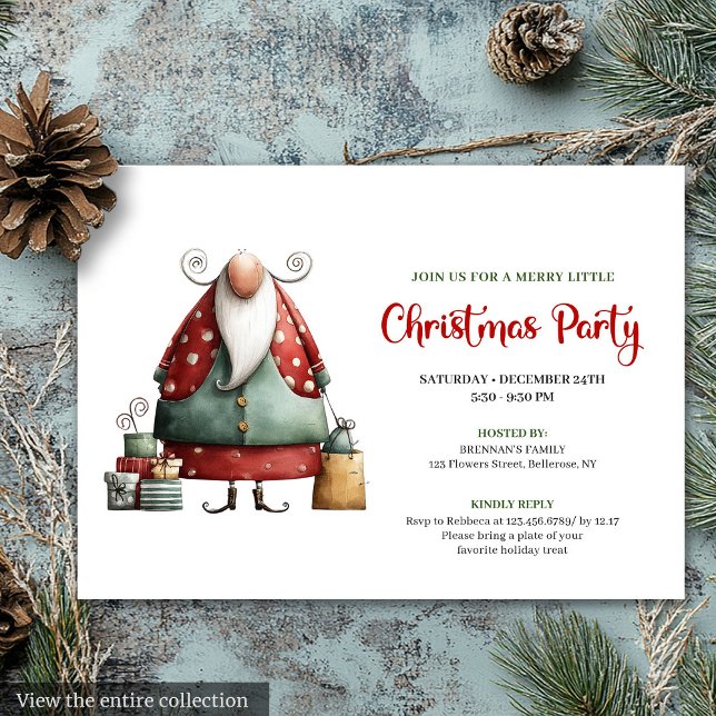 Invitación de fiesta de Navidad con acuarela de Pa (Funny Santa watercolor Christmas party invitation

)