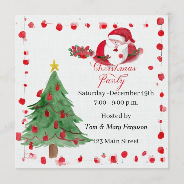 Invitación de fiesta de Navidad con acuarela de Sa (Anverso)