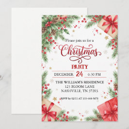Invitación de fiesta de Navidad con acuarela festi