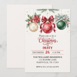 Invitación de fiesta de Navidad con adorno de acua