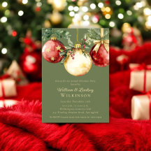 Invitación de fiesta de Navidad con adorno rojo el