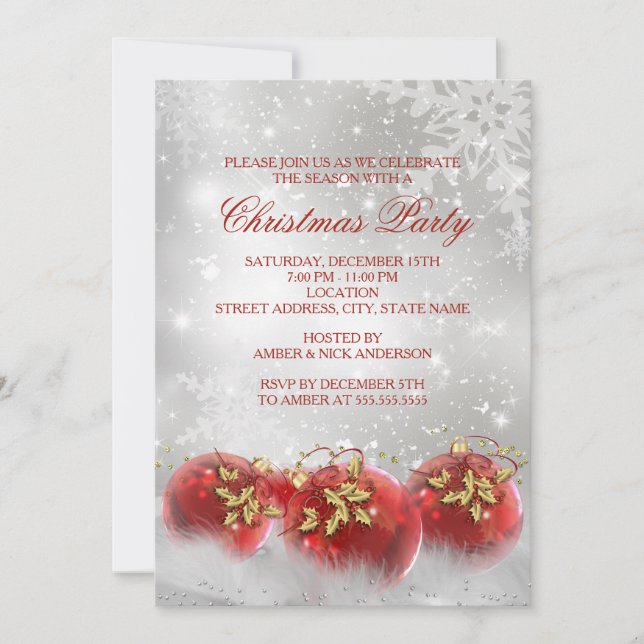 Invitación de fiesta de Navidad con adornos de ace (Anverso)