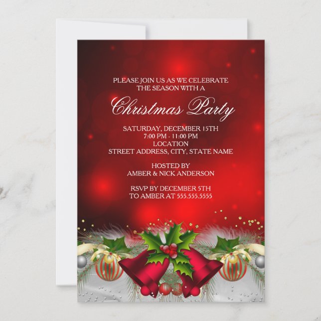 Invitación de fiesta de Navidad con adornos de ace (Anverso)