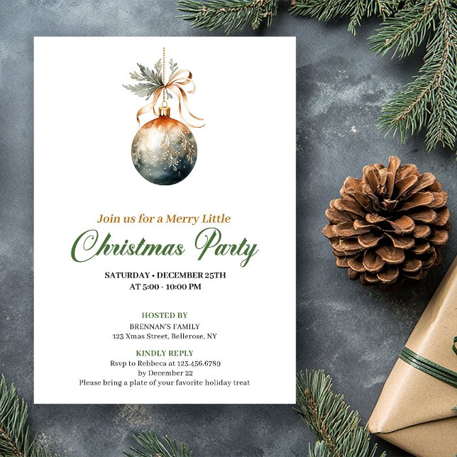 Invitación de fiesta de Navidad con adornos de col (Cozy Earthy Colors Christmas Tree Party Invitation)