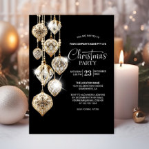 Invitación de fiesta de Navidad con adornos de oro