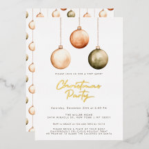 Invitación de fiesta de Navidad con adornos minima