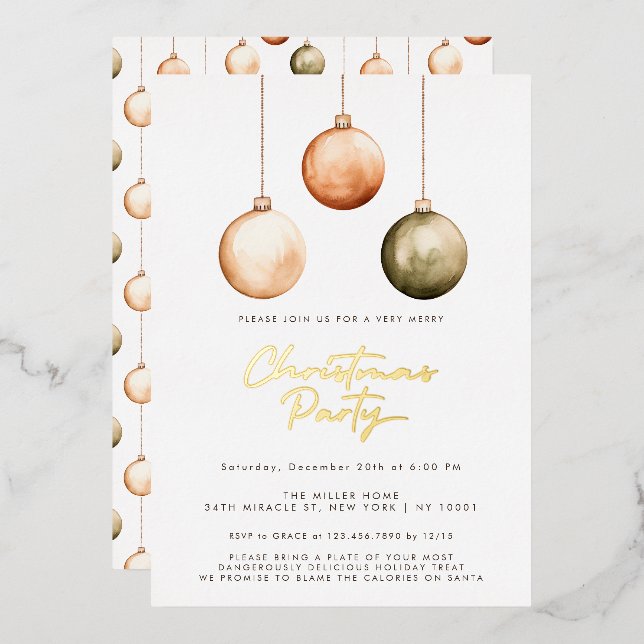 Invitación de fiesta de Navidad con adornos minima (Anverso/Reverso)