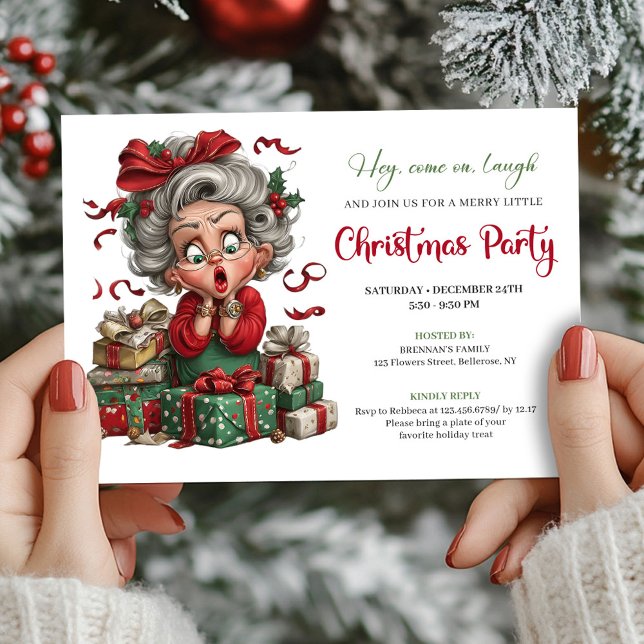 Invitación de fiesta de Navidad con alegría de abu (Whimsical Granny Holiday Cheer Xmas Party Invite)