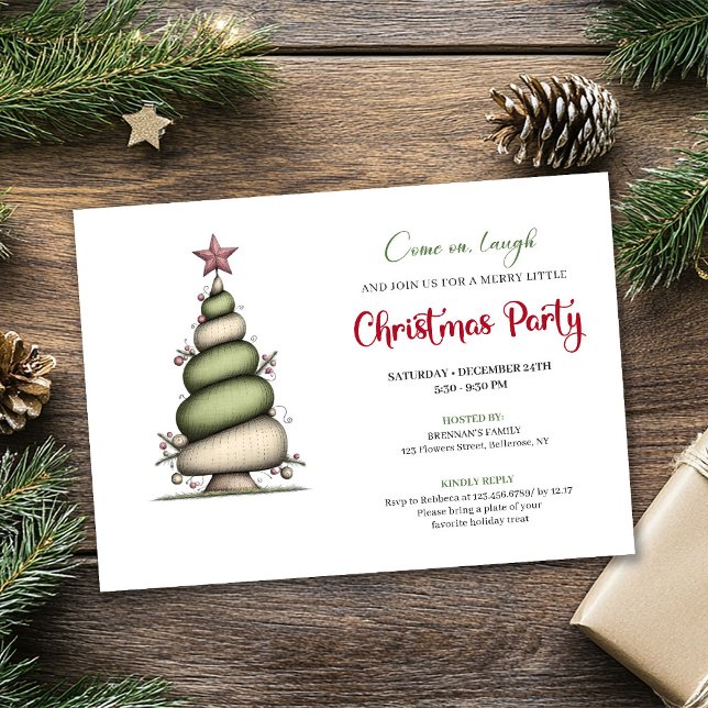 Invitación de fiesta de Navidad con árbol de acuar (Whimsical watercolor tree Christmas party invite

)