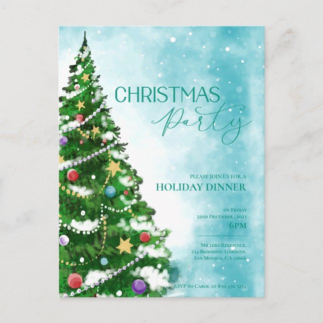Invitación de fiesta de Navidad con árbol de acuar (Anverso)
