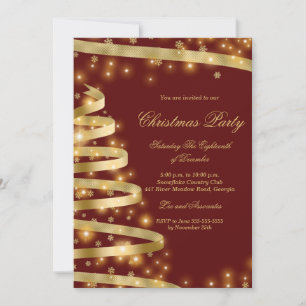 Invitación de fiesta de Navidad con árbol de oro r