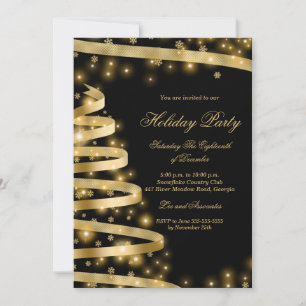 Invitación de fiesta de Navidad con árbol dorado f