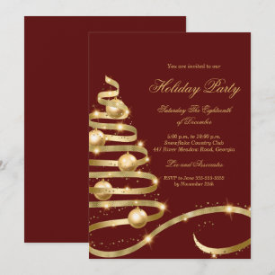 Invitación de fiesta de Navidad con árbol dorado r