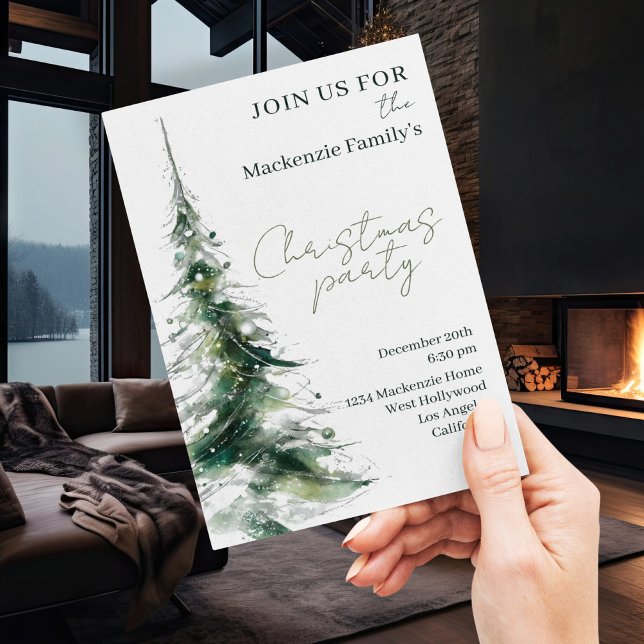 Invitación de fiesta de Navidad con árbol moderno  (Abstract Modern Christmas Tree Party Invitation by Ricaso. Stunning dinner party invites Change text)