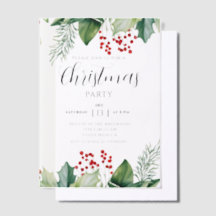 Invitación de fiesta de Navidad con bayas de acebo