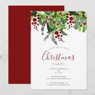 Invitación de fiesta de Navidad con bayas rojas