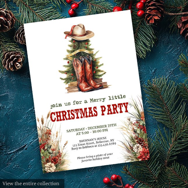 Invitación de fiesta de Navidad con botas de vaque (Cowboy boots Christmas party invite rustic style

)
