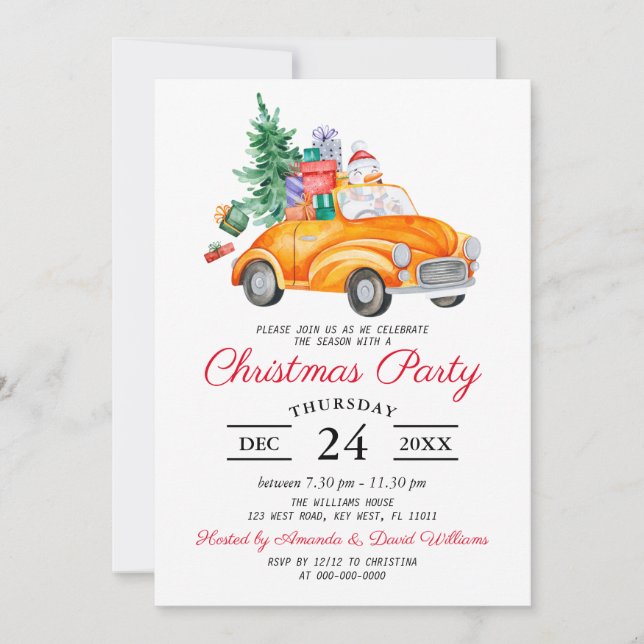 Invitación de fiesta de Navidad con camión de acua (Anverso)