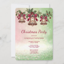 Invitación de fiesta de Navidad con campanas dorad
