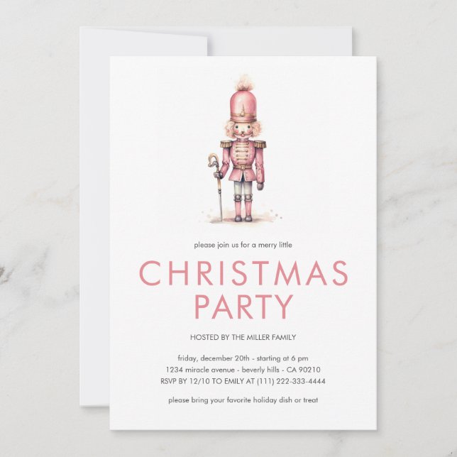 Invitación de fiesta de Navidad con cascanueces ro (Anverso)