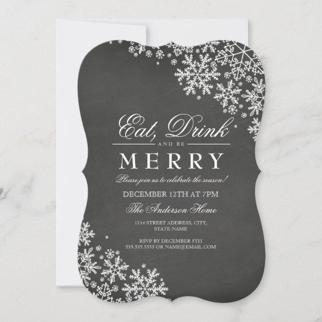 Invitación de fiesta de Navidad con copo de nieve  (Anverso)